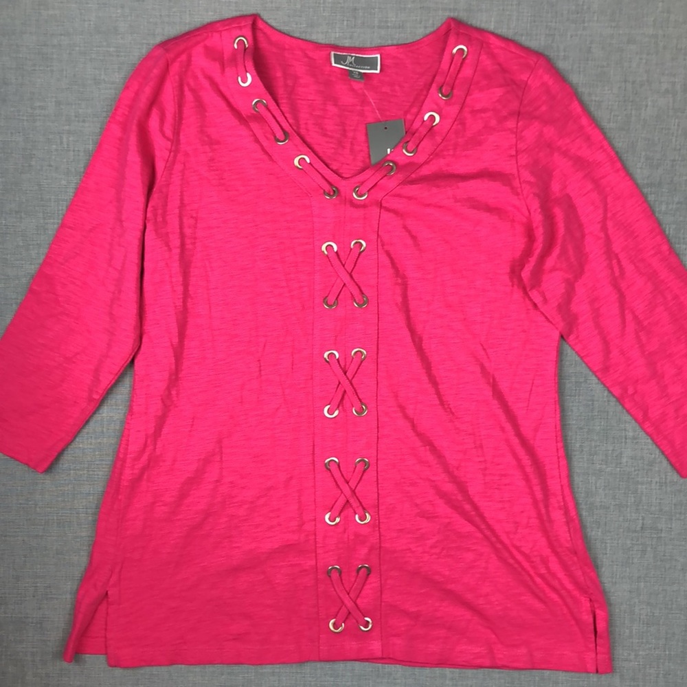 JM Collection Pink Grommet Tunic Top Size XS - Picture 2 of 5